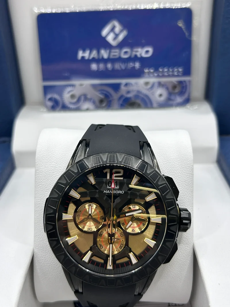 ساعة Hanboro كرونوغراف بمينا أسود وذهبي