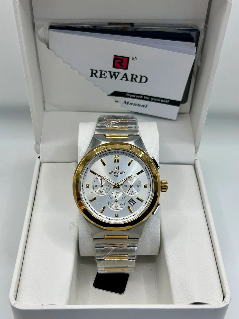 ساعة Reward كلاسيكية بحركة كوارتز ثنائية اللون بمينا أبيض